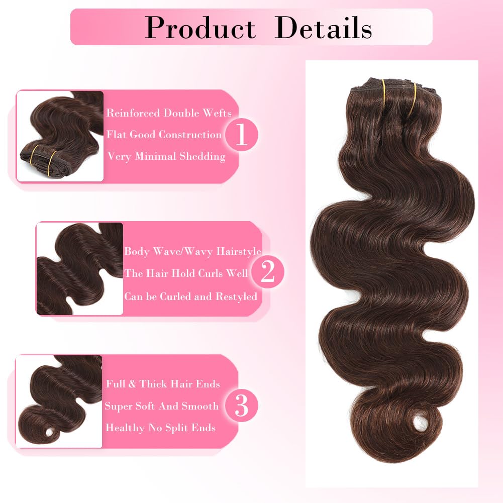 #4 Chocolate Brown Body Wave C - огляд і ціна Seamless Clip In Hair Extensions Human Hair