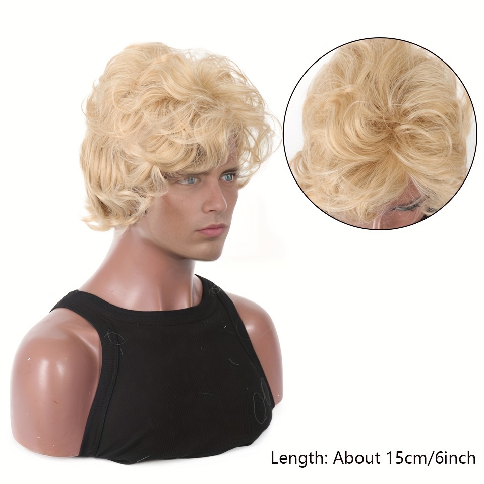 Mens Blonde Wig Short Wavy Flu - огляд і ціна Synthetic Wigs