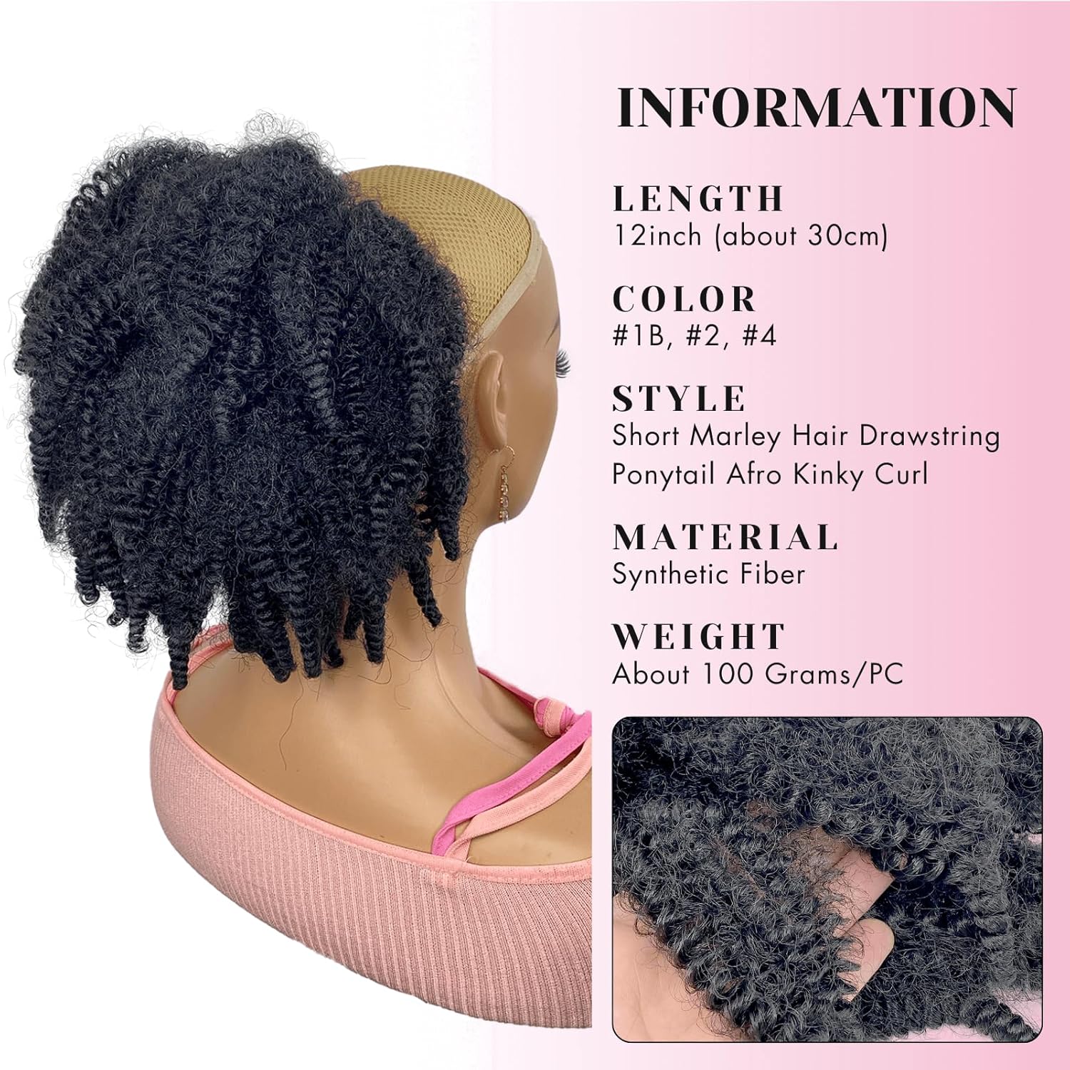 12inch Short Marley Hair Draws - огляд і ціна Drawstring Afro Curly Puff Ponytail