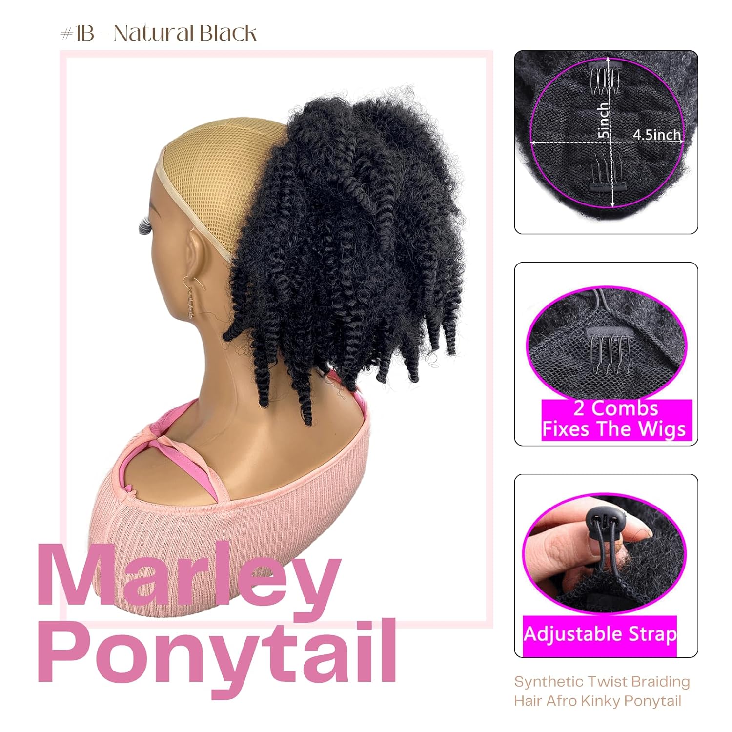 12inch Short Marley Hair Draws - огляд і ціна Drawstring Afro Curly Puff Ponytail
