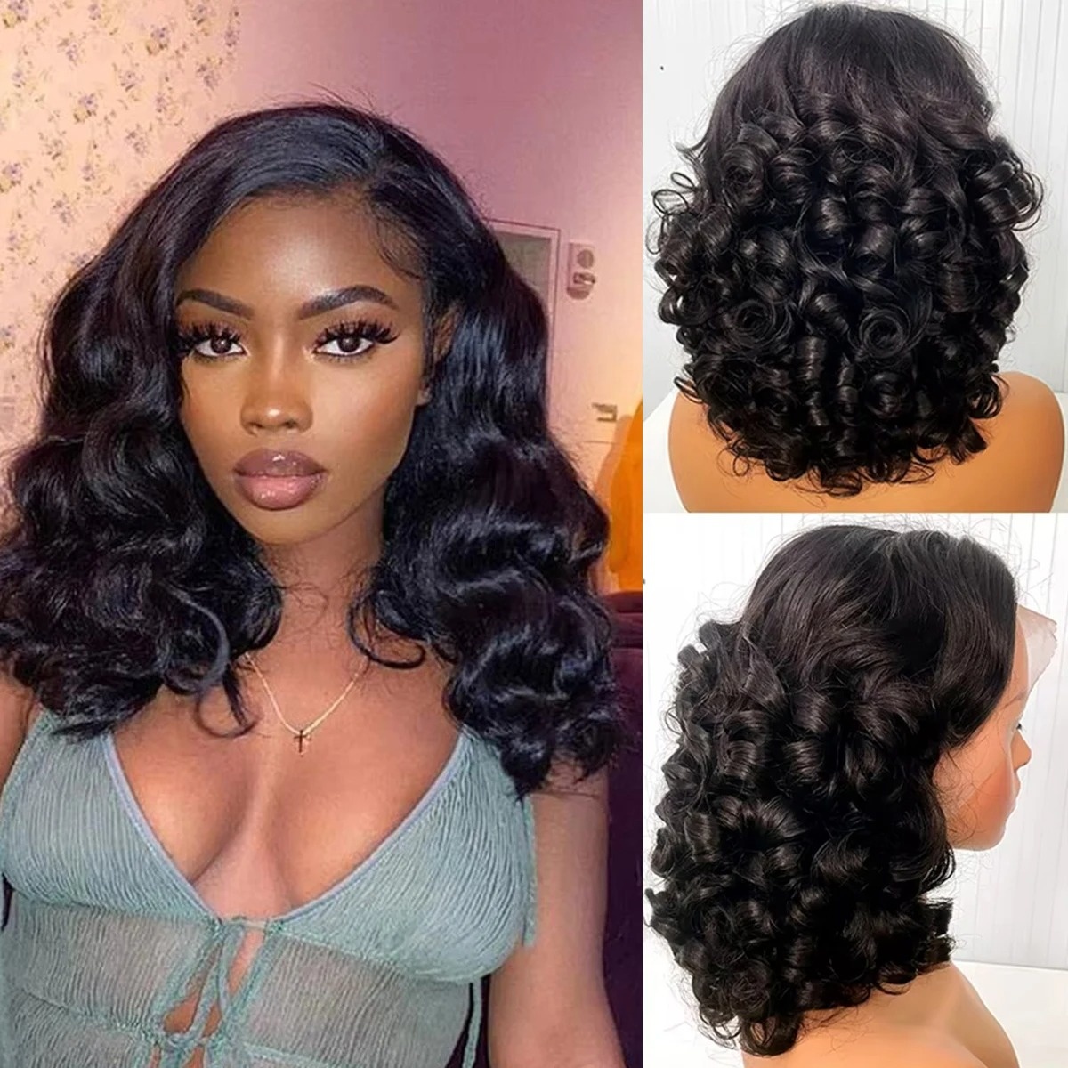 Black Wig Short Bob Body Wavy  - огляд і ціна Pre Parted 13X4 Lace Front Bob Wig